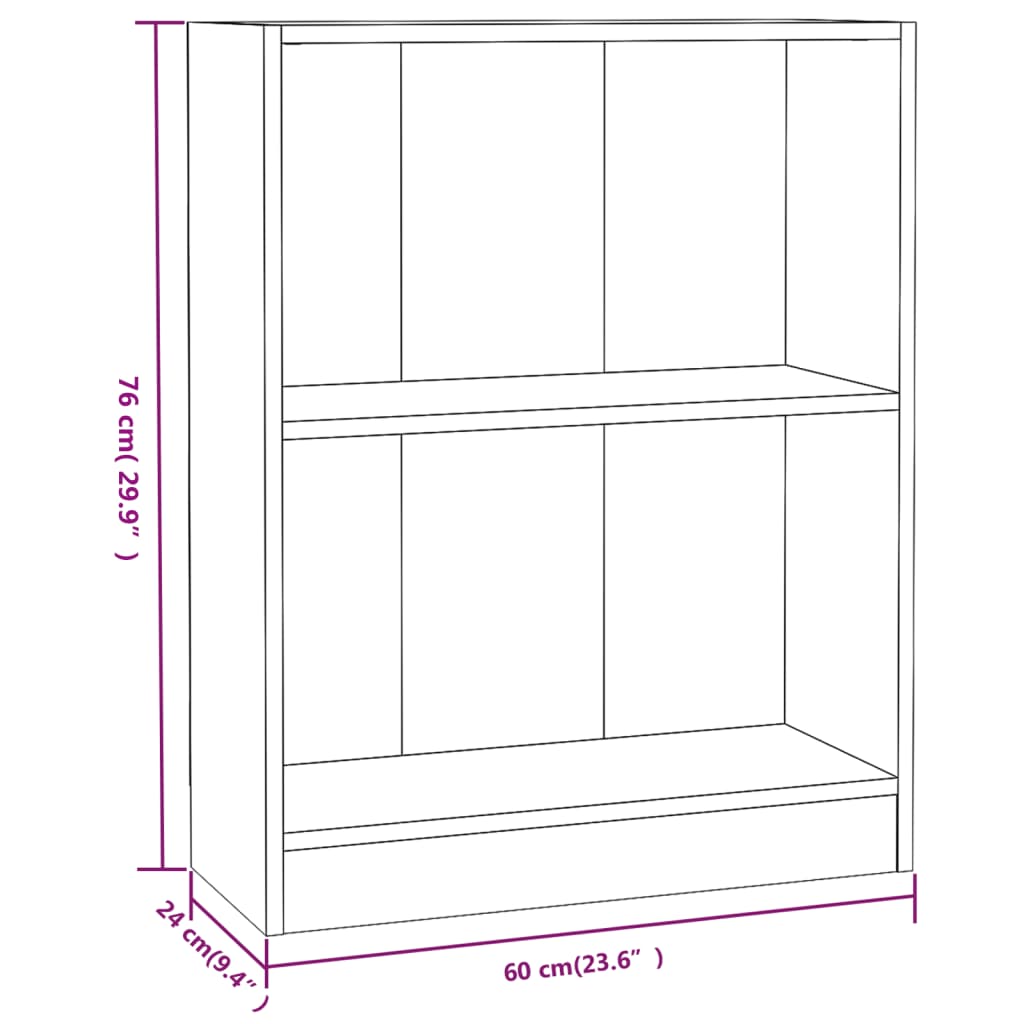 magasfényű fekete szerelt fa könyvespolc 60 x 24 x 74,5 cm