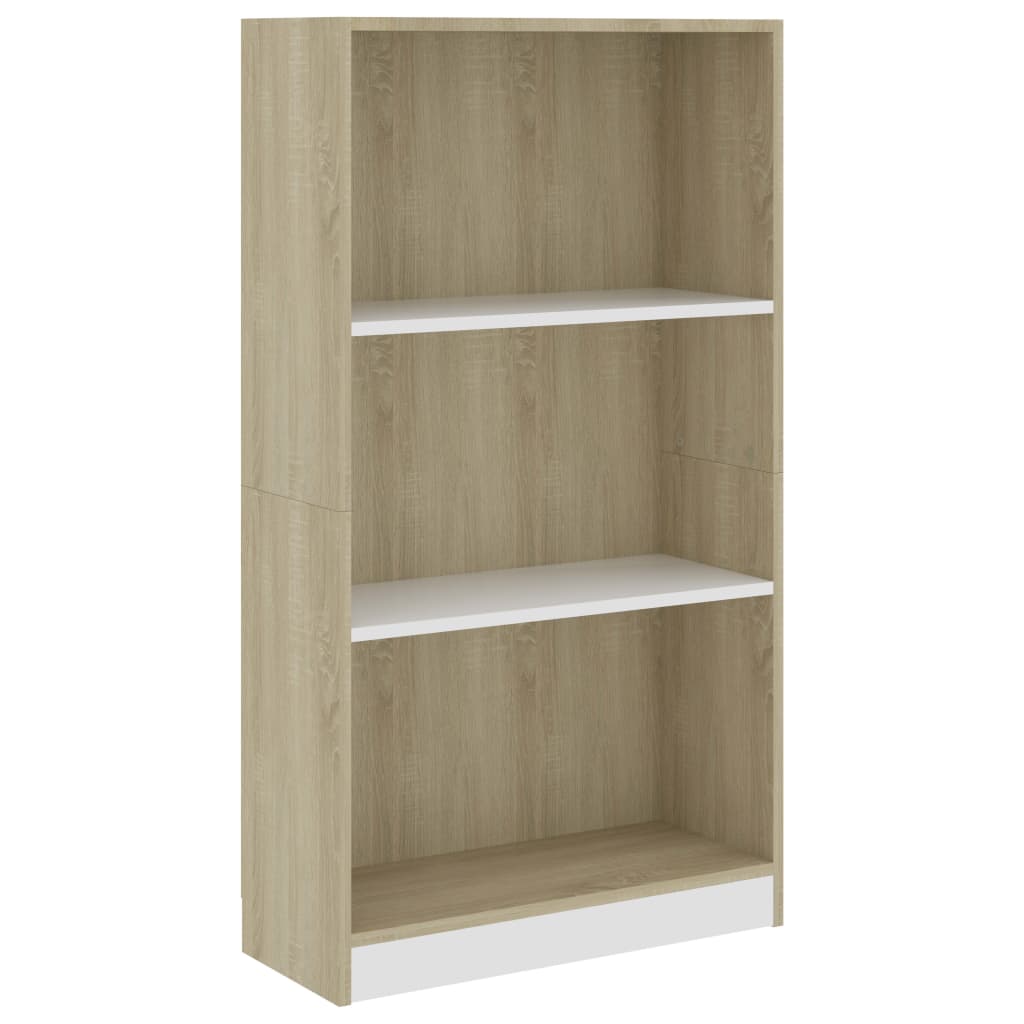 

vidaXL 3-Tier Book Cabinet White & Sonoma Oak 23.6"x9.4"x42.9" Engineered Wood