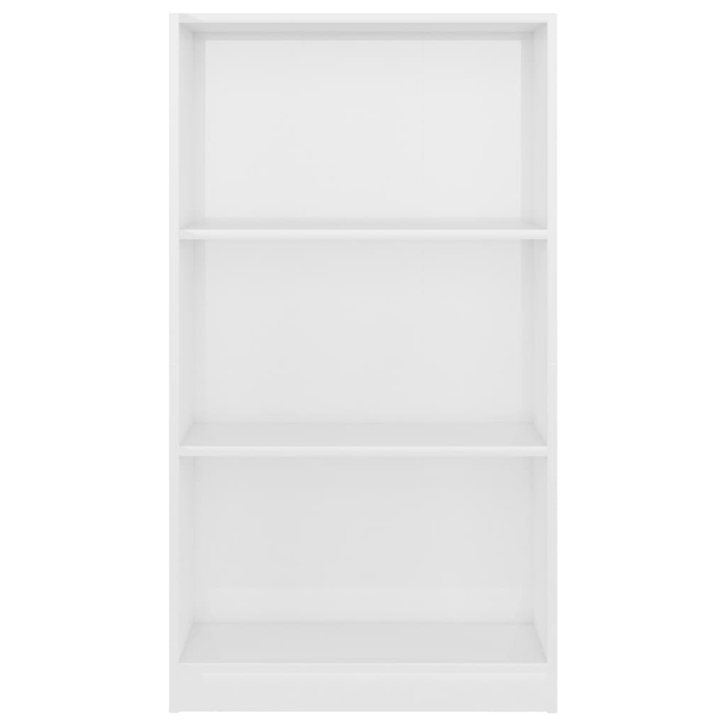 3 szintes fényes fehér szerelt fa könyvszekrény 60x24x109 cm 
