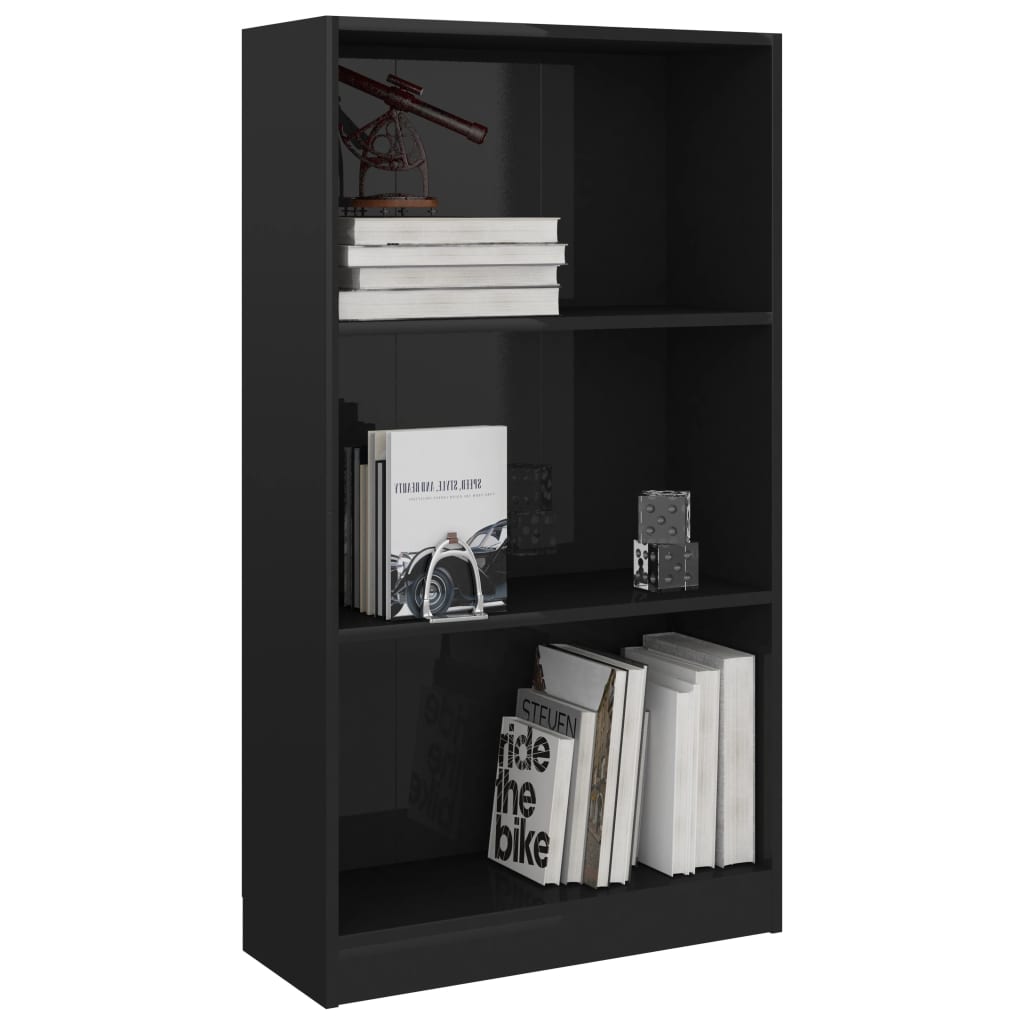 

vidaXL Boekenkast 3 schappen 60x24x109 cm bewerkt hout hoogglans zwart