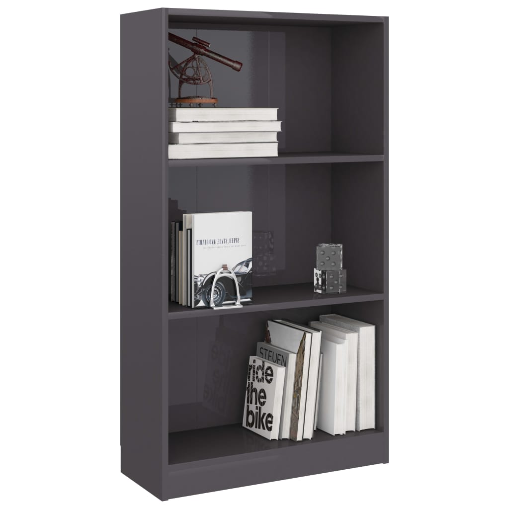 

vidaXL Boekenkast 3 schappen 60x24x109 cm bewerkt hout hoogglans grijs