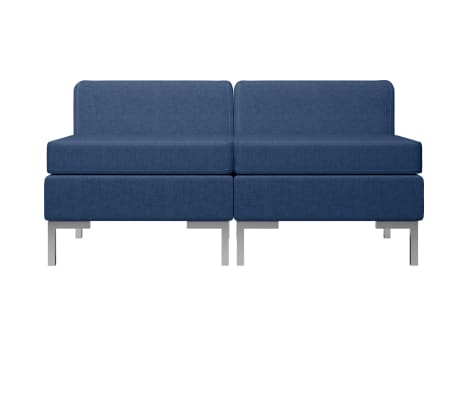 vidaXL Modulinės vidurinės sofos su pagalvėmis, 2vnt., mėlyna, audinys