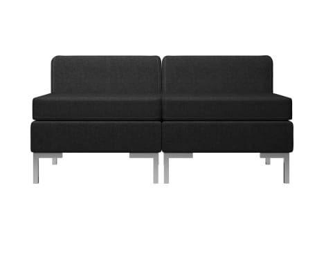 vidaXL Modulinės vidurinės sofos su pagalvėmis, 2vnt., juodos, audinys