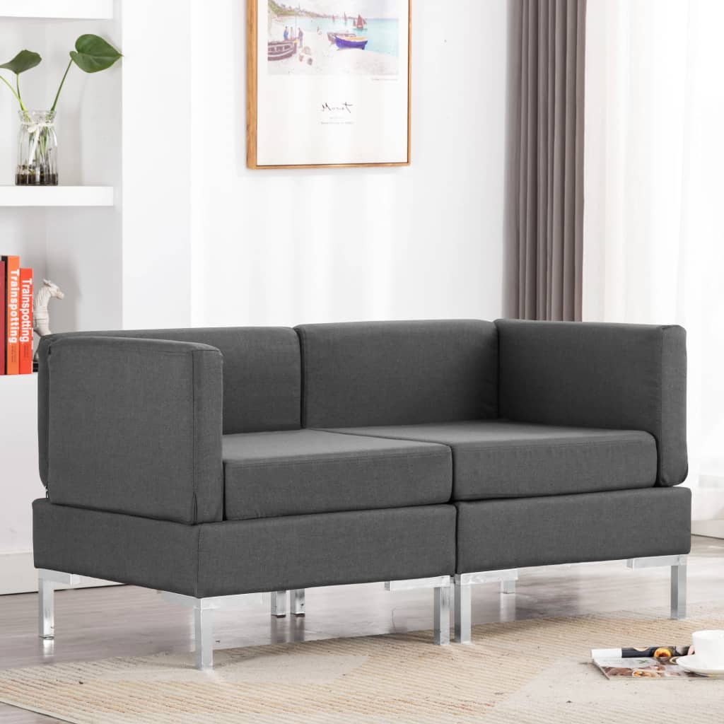vida XL Modular-Ecksofas 2 Stk. mit Auflagen Stoff Dunkelgrau