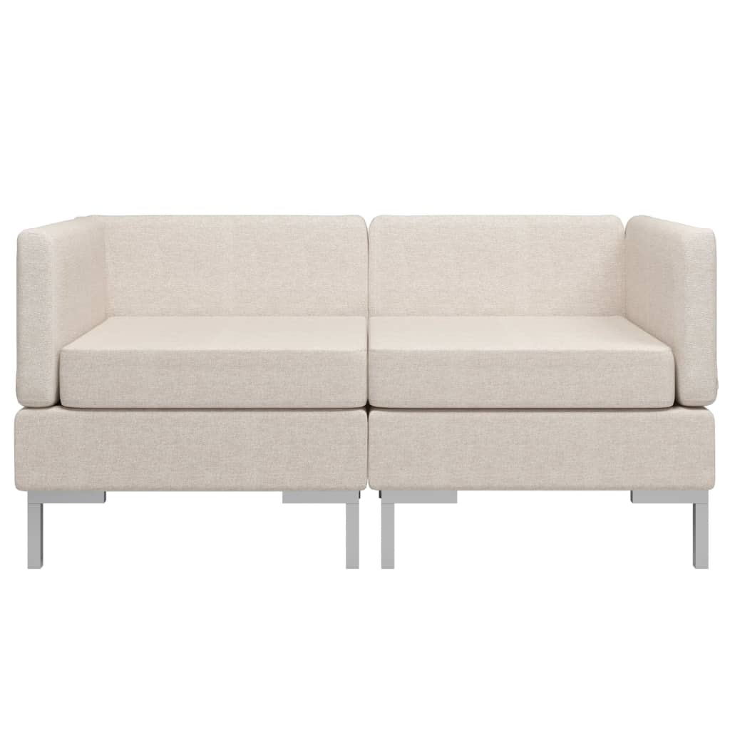 vidaXL Modulinės kampinės sofos su pagalvėmis, 2vnt., kreminė, audinys