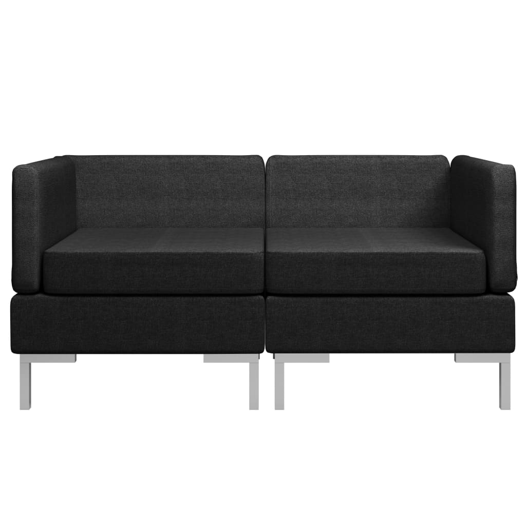vidaXL Sectional Corner Sofas 2 pcs with Cushions Fabric Black