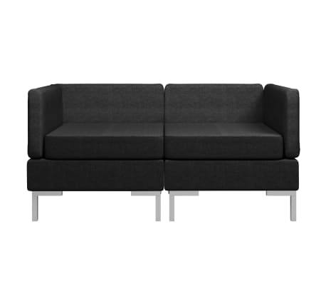 vidaXL Sectional Corner Sofas 2 pcs with Cushions Fabric Black