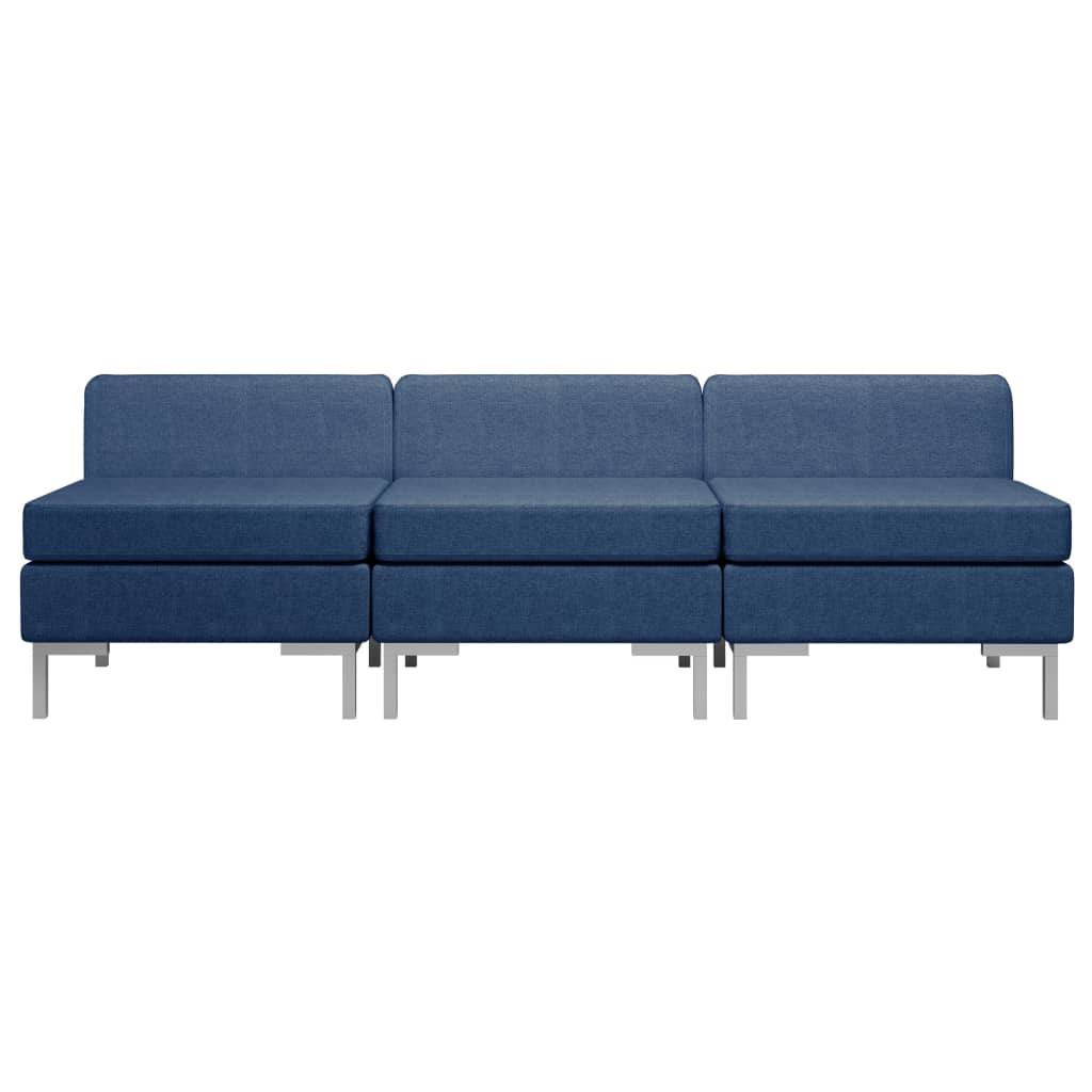 vidaXL Canapés centraux sectionnels 3 pcs et coussins Tissu Bleu