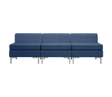 vidaXL Canapés centraux sectionnels 3 pcs et coussins Tissu Bleu