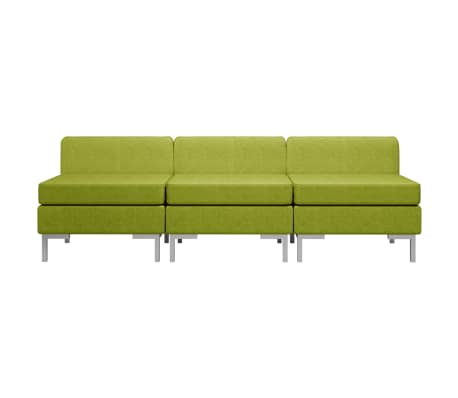 vidaXL Modulinės vidurinės sofos su pagalvėmis, 3vnt., žalios, audinys