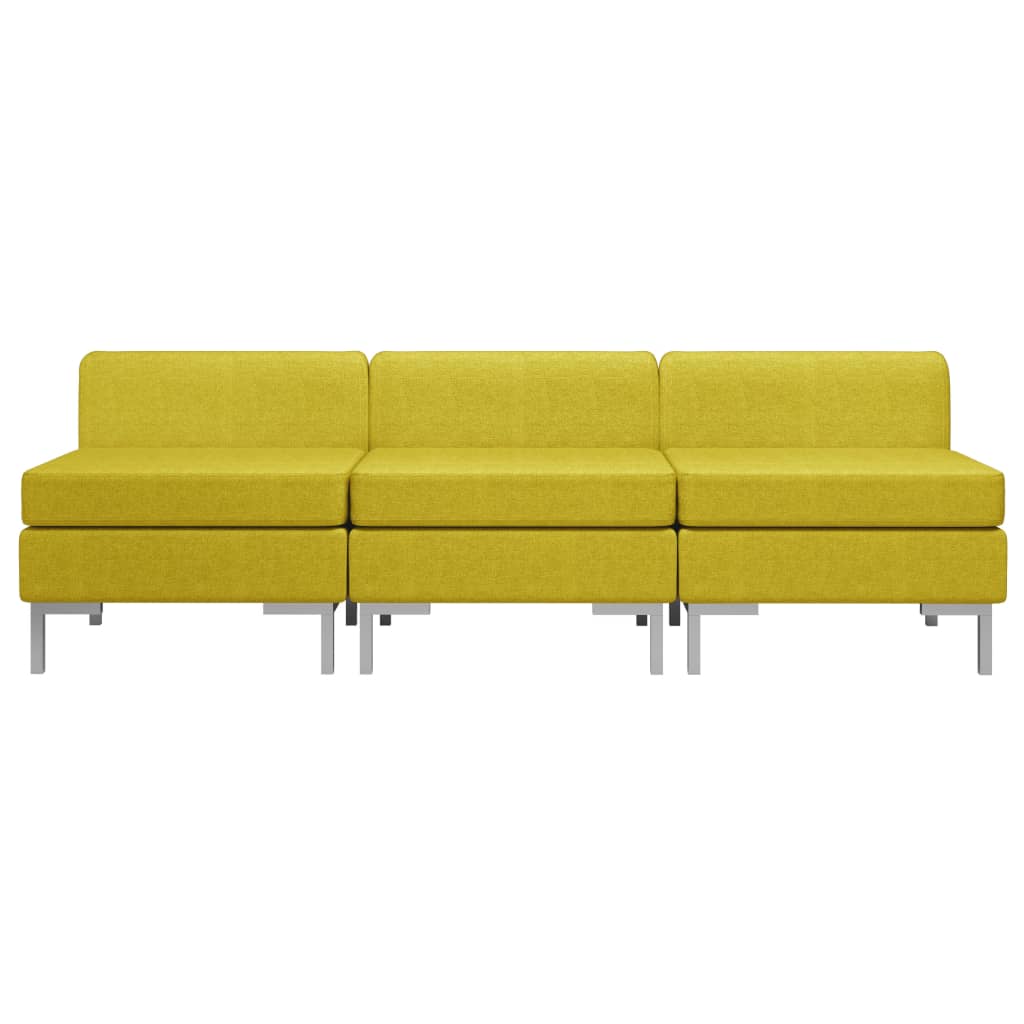 vidaXL Модулни средни дивани с възглавници, 3 бр, текстил, жълти