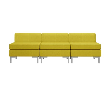 vidaXL Модулни средни дивани с възглавници, 3 бр, текстил, жълти