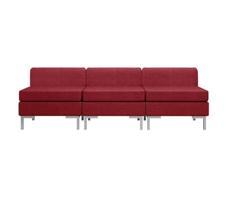 vidaXL Modular-Mittelsofas 3 Stk. mit Auflagen Stoff Weinrot