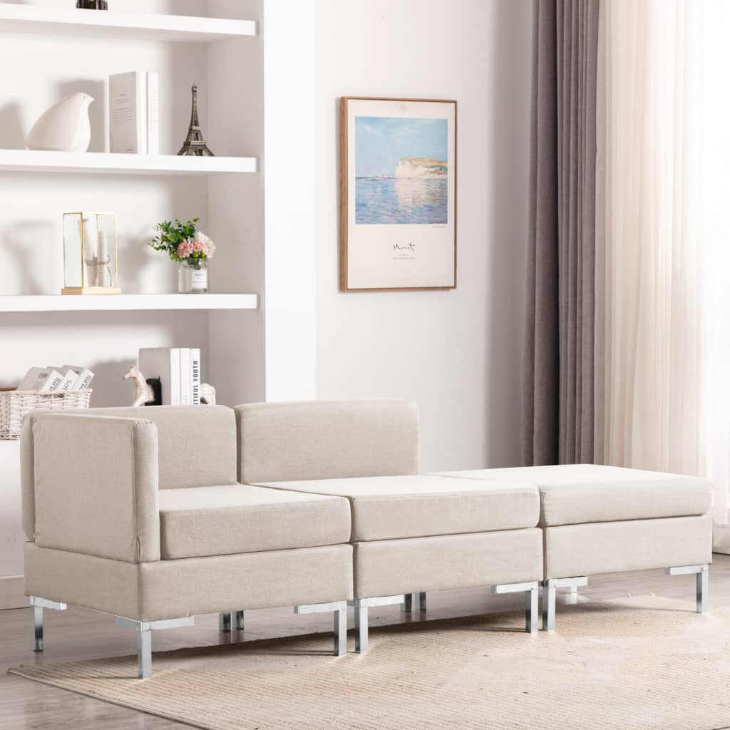 vida XL 3-tlg. Sofagarnitur Stoff Creme