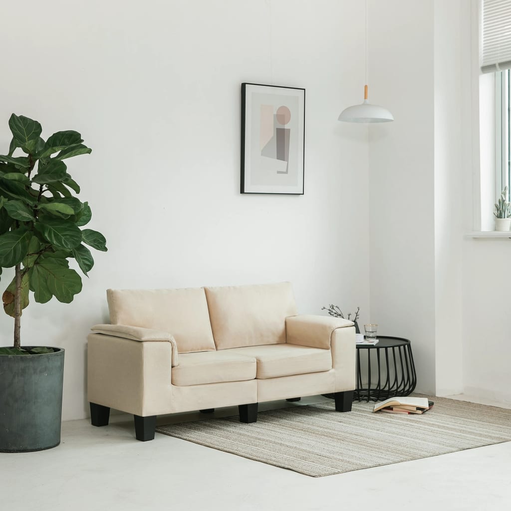 vidaXL Canapea cu 2 locuri, crem, material textil vidaXL