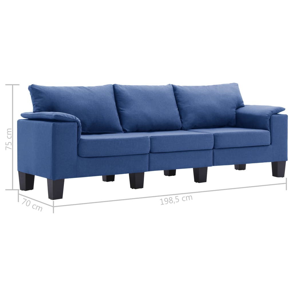 Trivietė sofa, mėlynos spalvos, audinys | Stepinfit