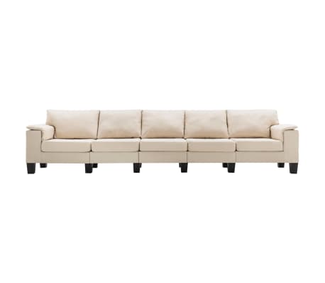 vidaXL 5-местен диван, кремав, текстил