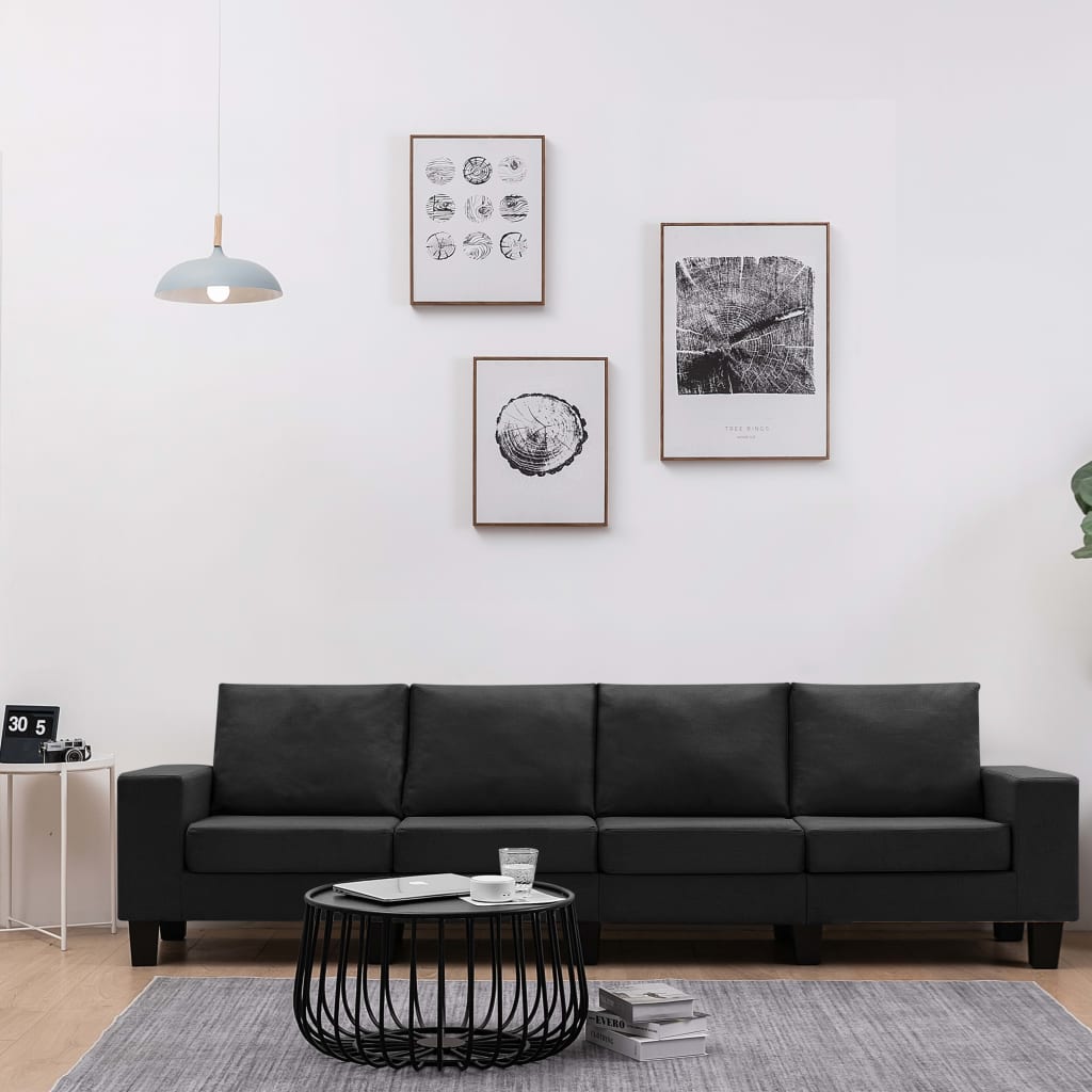 vida XL 4-Sitzer-Sofa Schwarz Stoff