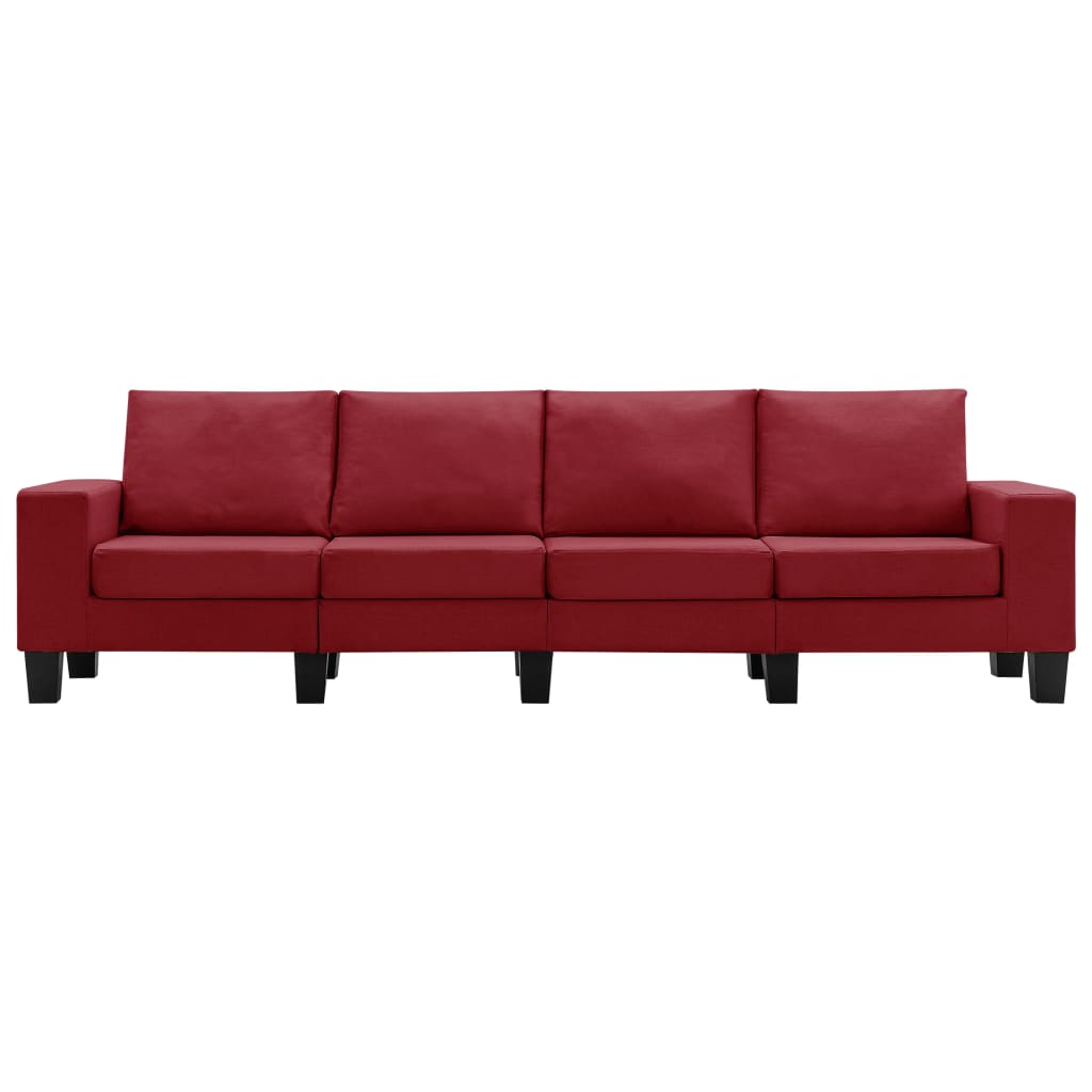 vidaXL 4-местен диван, виненочервен, текстил