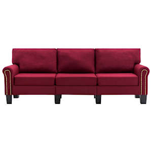 vidaXL Trivietė sofa, raudonojo vyno spalvos, audinys