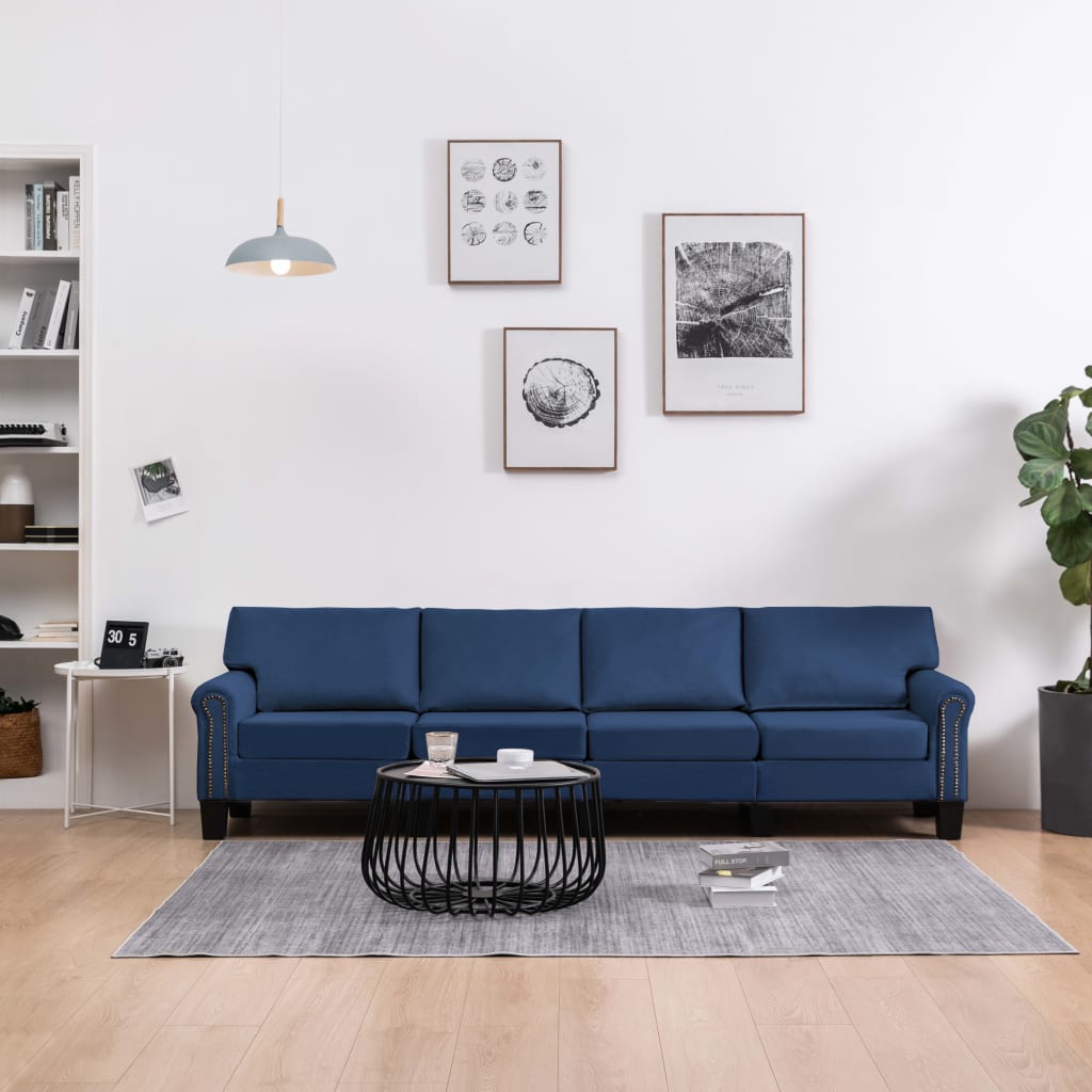 vidaXL Canapea cu 4 locuri, albastru, material textil