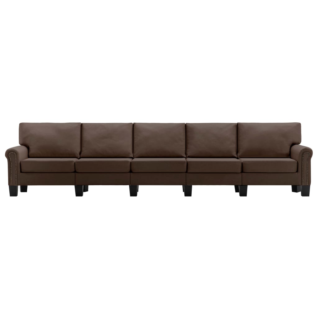 vidaXL 5-местен диван, кафяв, текстил