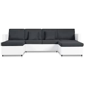 vidaXL I&scaron;traukiama sofa-lova, baltos spalvos, dirbtinė oda, keturvietė