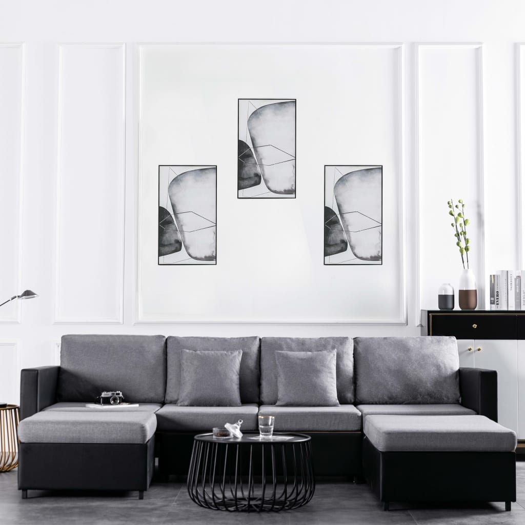 vidaXL 4-Sitzer Ausziehbares Schlafsofa Kunstleder Schwarz