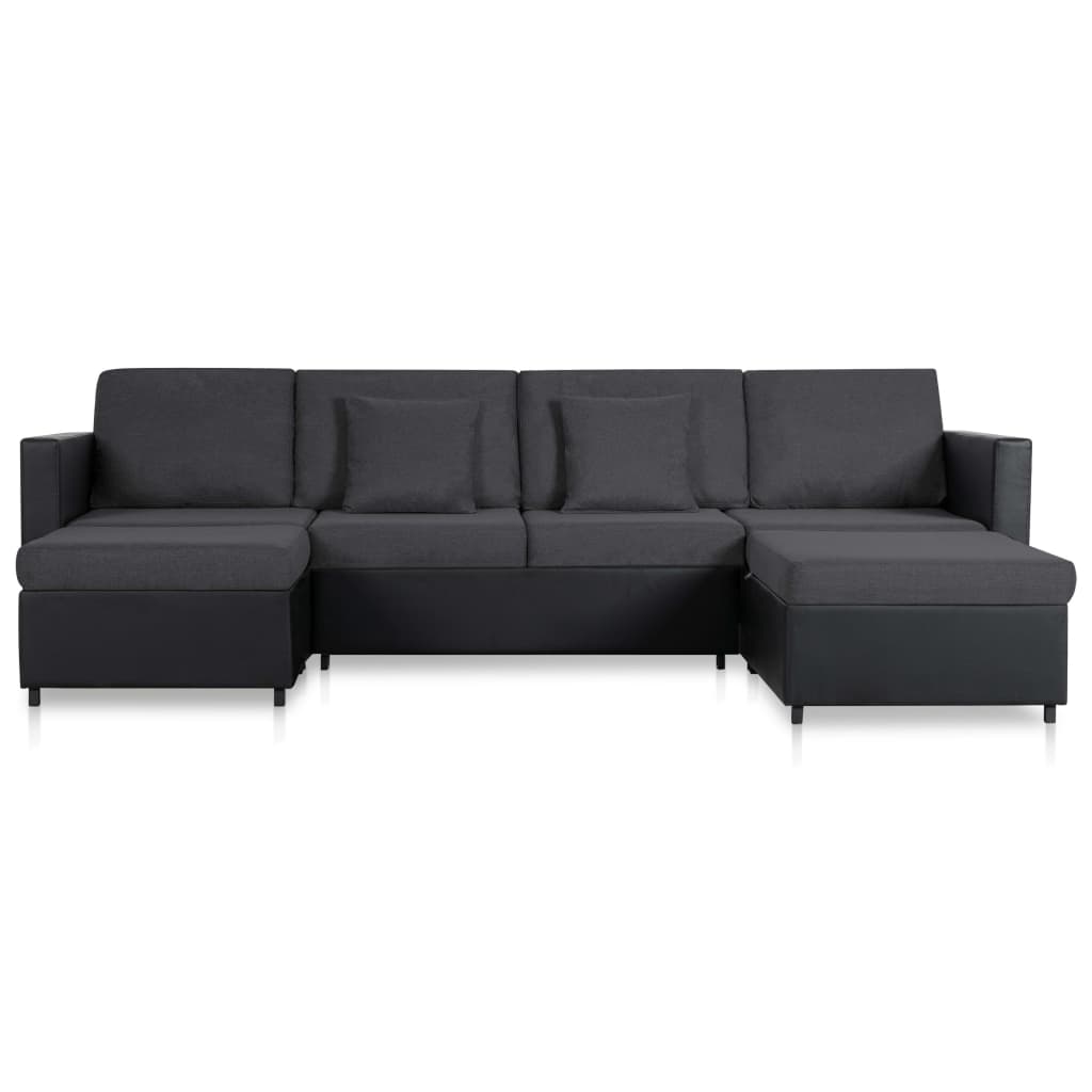 vidaXL 4-Sitzer Schlafsofa Ausziehbar Kunstleder Schwarz