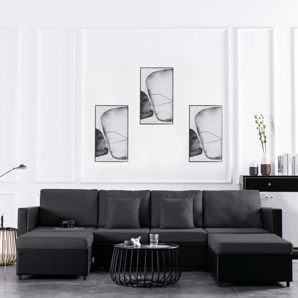 vidaXL 4-Sitzer Schlafsofa Ausziehbar Kunstleder Schwarz