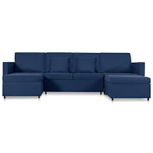 vidaXL I&scaron;traukiama sofa-lova, mėlynos spalvos, audinys, keturvietė