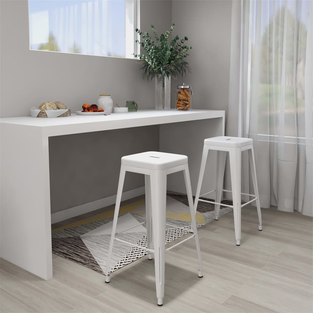 Bar Stools Stackable 2 Piece White Metal