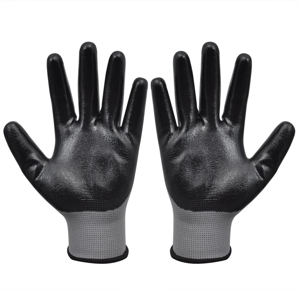 Werkhandschoenen 1 paar maat 9/L nitril grijs en zwart