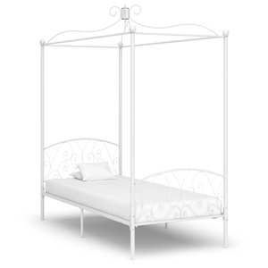 vidaXL baldahhiiniga voodiraam, valge, metall, 90 x 200 cm