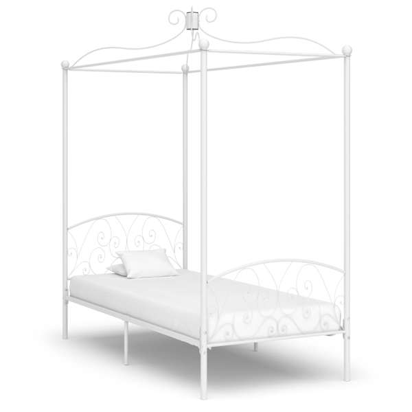 vidaXL baldahhiiniga voodiraam, valge, metall, 100 x 200 cm