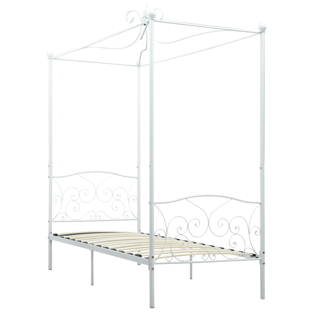 vidaXL Canopy Bed Frame without Mattress White Metal 100x200 cm