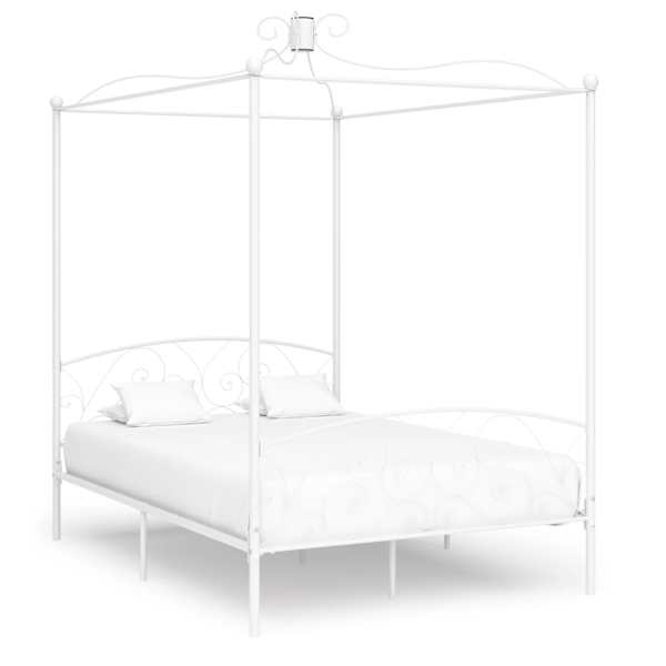 vidaXL baldahhiiniga voodiraam, valge, metall, 120 x 200 cm