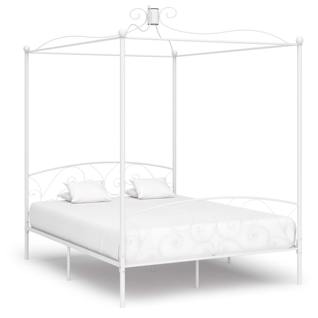 vidaXL Cadru de pat cu baldachin, alb, 160 x 200 cm, metal vidaXL