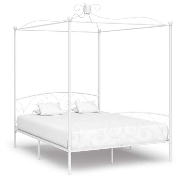 vidaXL baldahhiiniga voodiraam, valge, metall, 160 x 200 cm