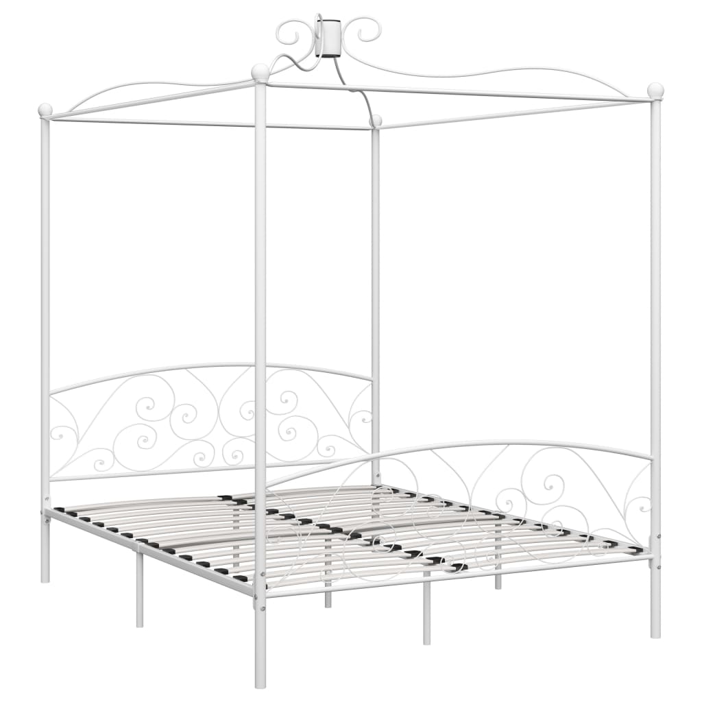 vidaXL Cadru de pat cu baldachin, alb, 160 x 200 cm, metal