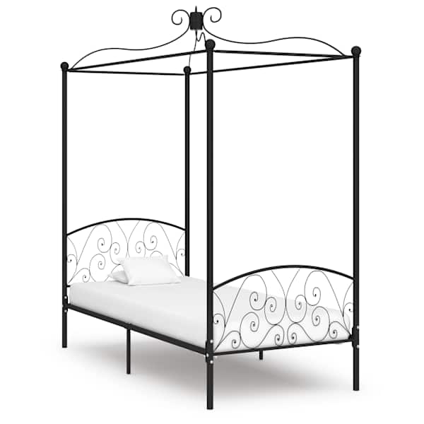 vidaXL baldahhiiniga voodiraam, must, metall, 90 x 200 cm