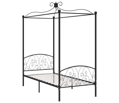 vidaXL Lovos rėmas su baldakimu, juodos spalvos, 100x200cm, metalas