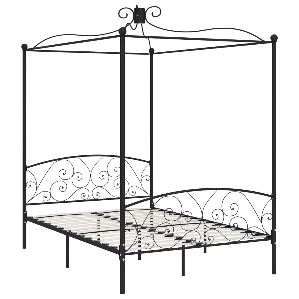 vidaXL Canopy Bed Frame without Mattress Black Metal 120x200 cm