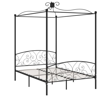 vidaXL Canopy Bed Frame without Mattress Black Metal 120x200 cm