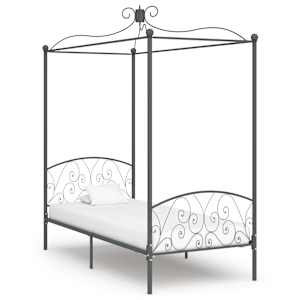vidaXL baldahhiiniga voodiraam, hall, metall, 90 x 200 cm