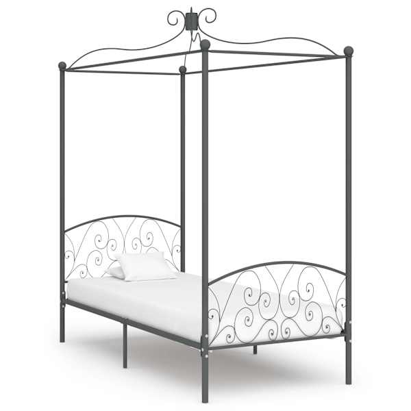 vidaXL baldahhiiniga voodiraam, hall, metall, 90 x 200 cm
