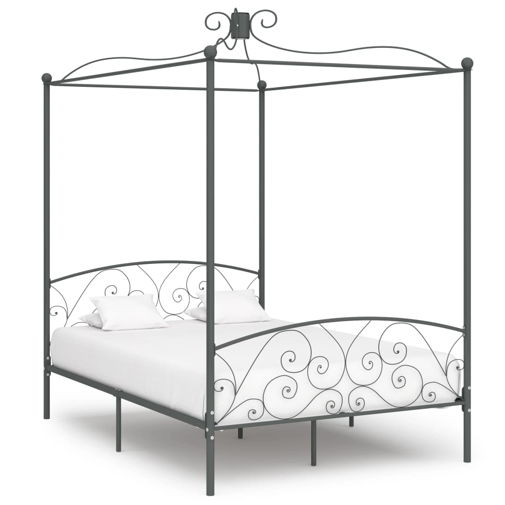 vidaXL Cadru de pat cu baldachin, gri, 120 x 200 cm, metal vidaXL imagine 2022