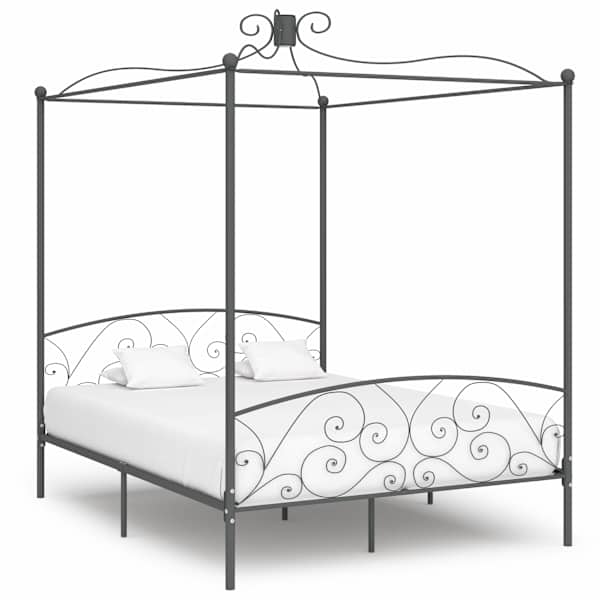 vidaXL baldahhiiniga voodiraam, hall, metall, 160 x 200 cm