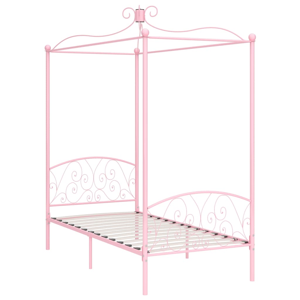 vidaXL Cadru de pat cu baldachin, roz, 90 x 200 cm, metal