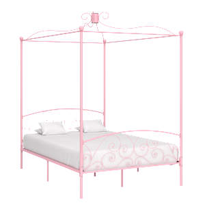 Posteljni okvir z ogrodjem za baldahin roza kovinski 120x200 cm